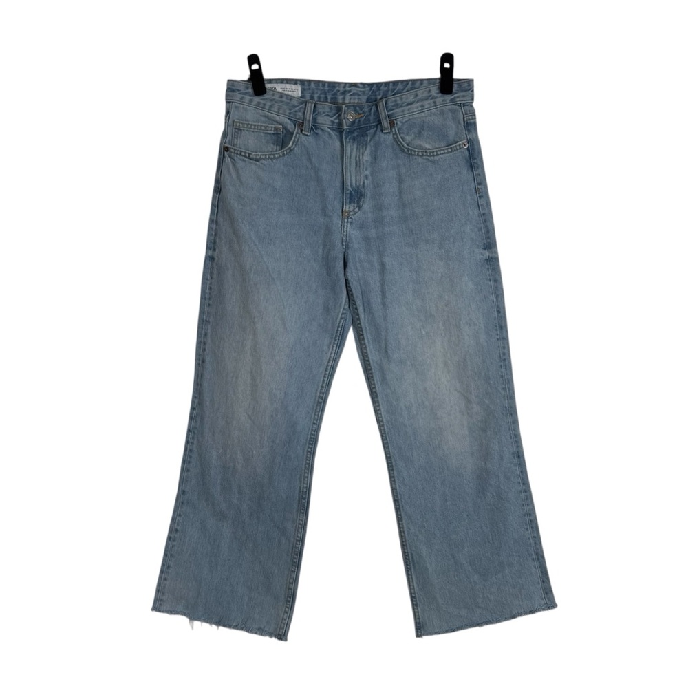 Zara Jeans High Rise Wide Leg Raw Hem Ankle